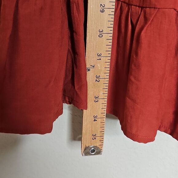 Entro Rust Red Tiered Dress with Colorful Rainbow Embroidered Stripes Small - Picture 7 of 9